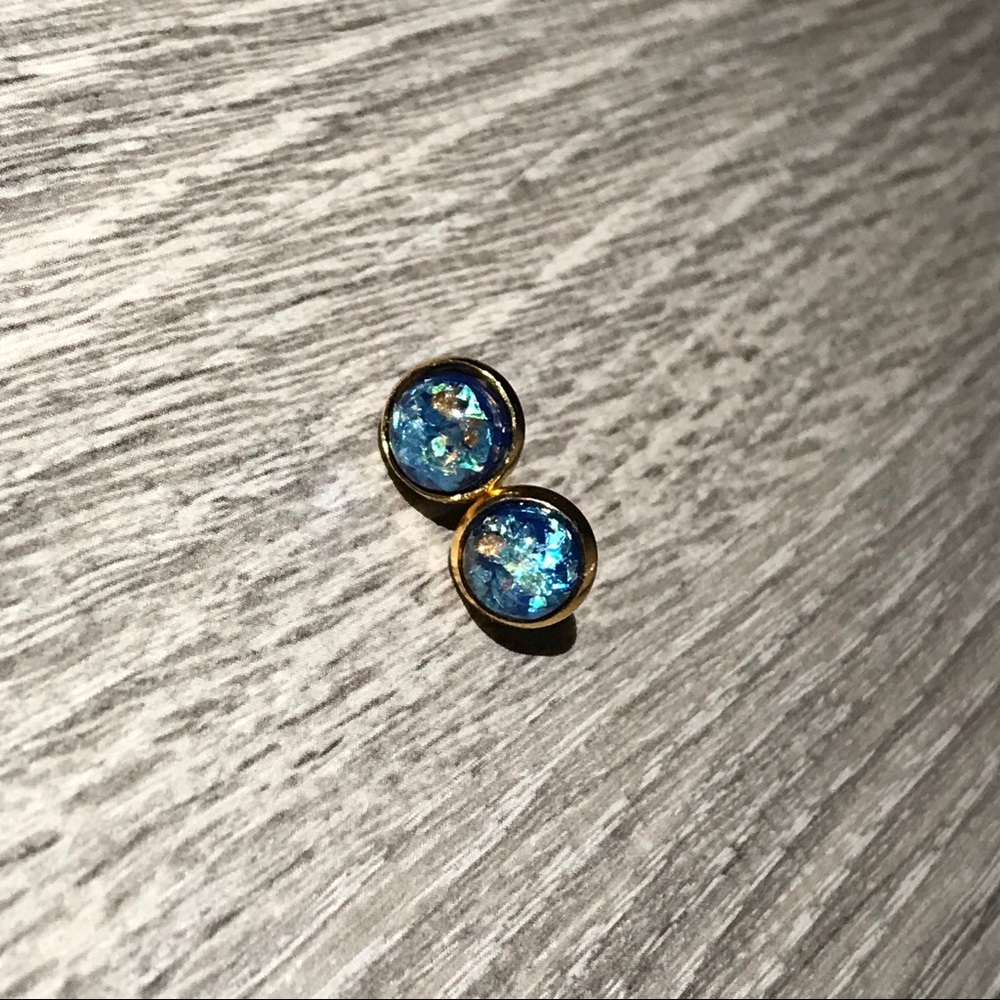Dark Blue Gold Foil w/Gold Stud Earrings